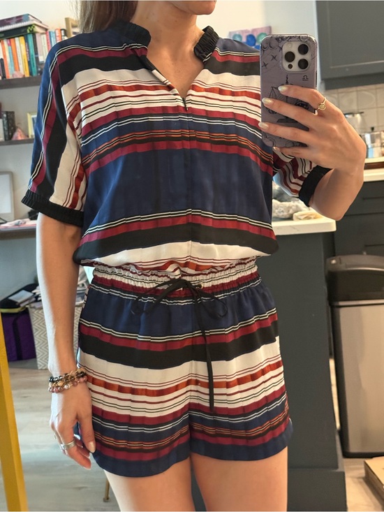 Guess Pants - Guess Striped Short Sleeve Romper in Navy, White & Burgundy